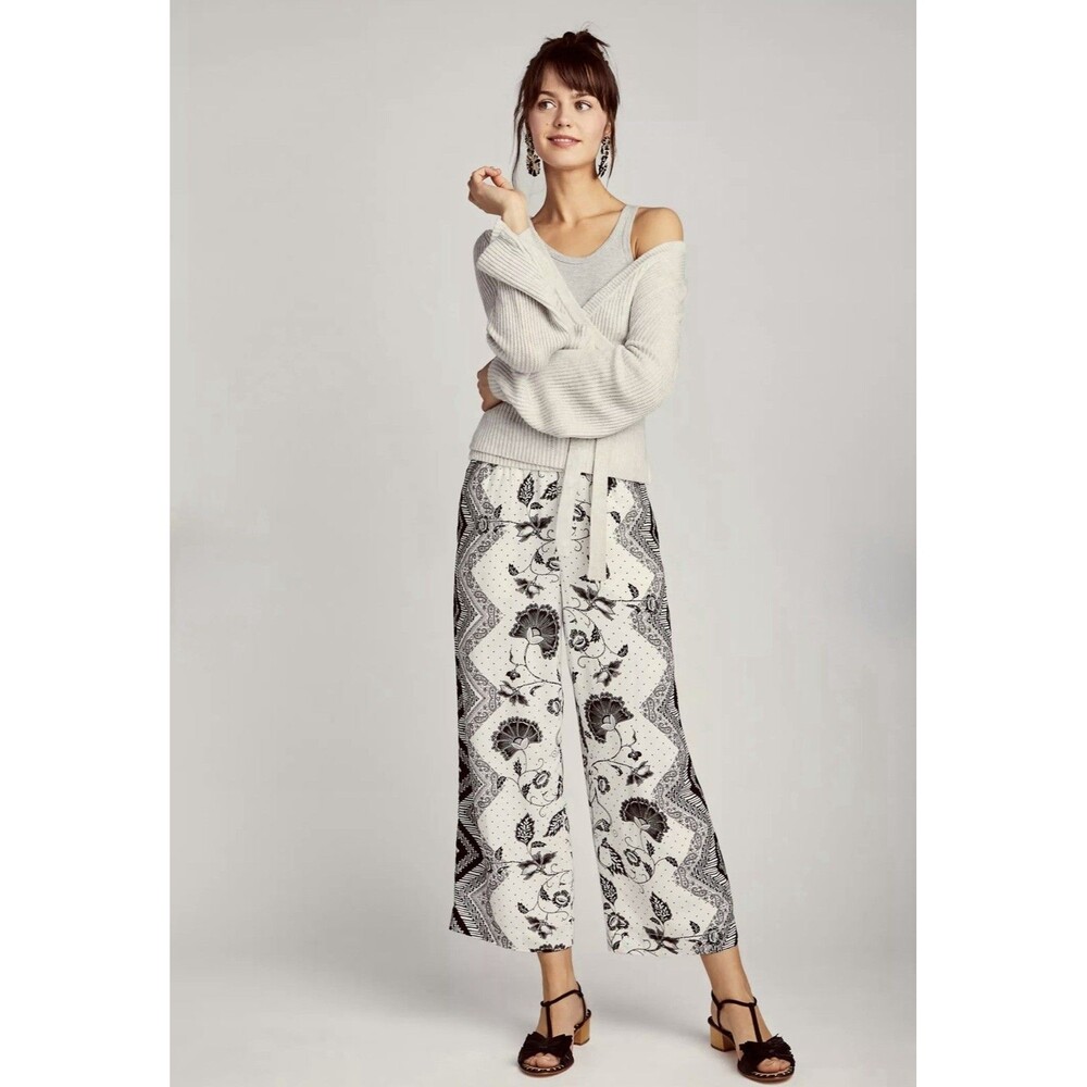 Anthropologie Ett:twa Wide Leg Black and White Cropped Trouser Pants Size Medium